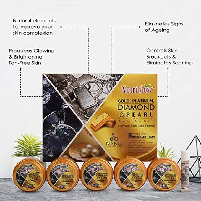 NUTRIGLOW GOLD PLATINUM DIAMOND & PEARL FACIAL KIT (250GM+10ML) & BLEACH (43 GM) COMPLETE SKIN CARE, ALL SKIN TYPES (PACK OF 2) - Image 3